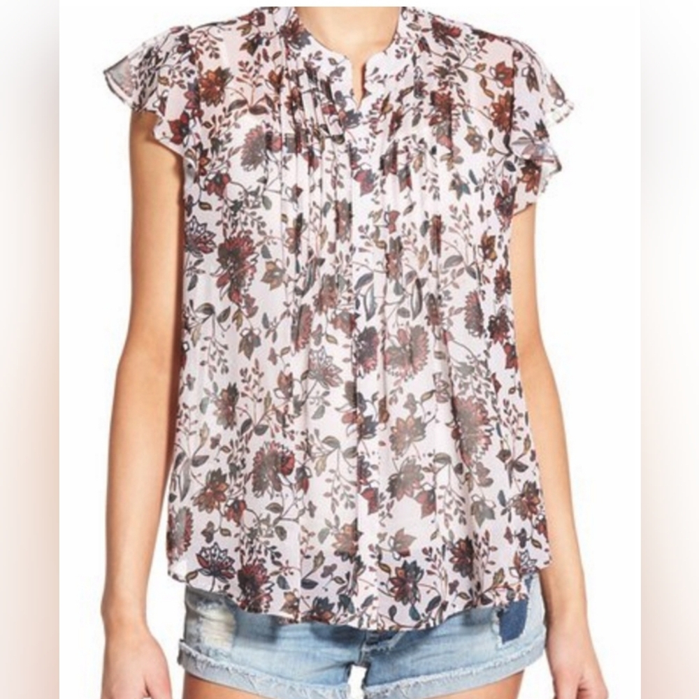 Sun & Shadow Multicolor Floral Short Sleeve Blouse Size M